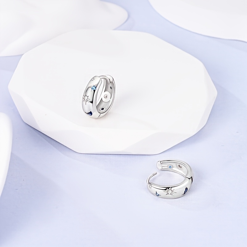 925 Silver Sun & Moon CZ Inlay Earrings